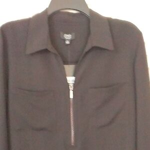Jones New York Black Zip-Front Blouse LG